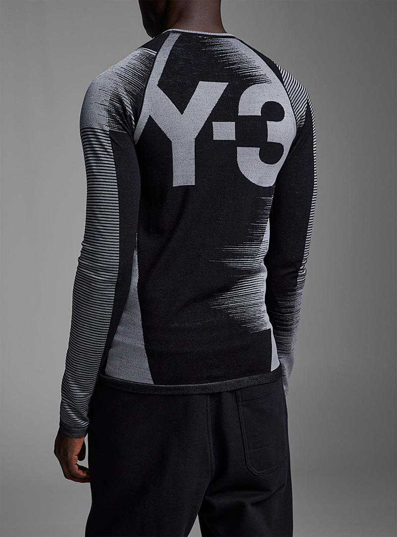 Y-3: Le chandail couche de base tricot technique Noir à motifs pour homme