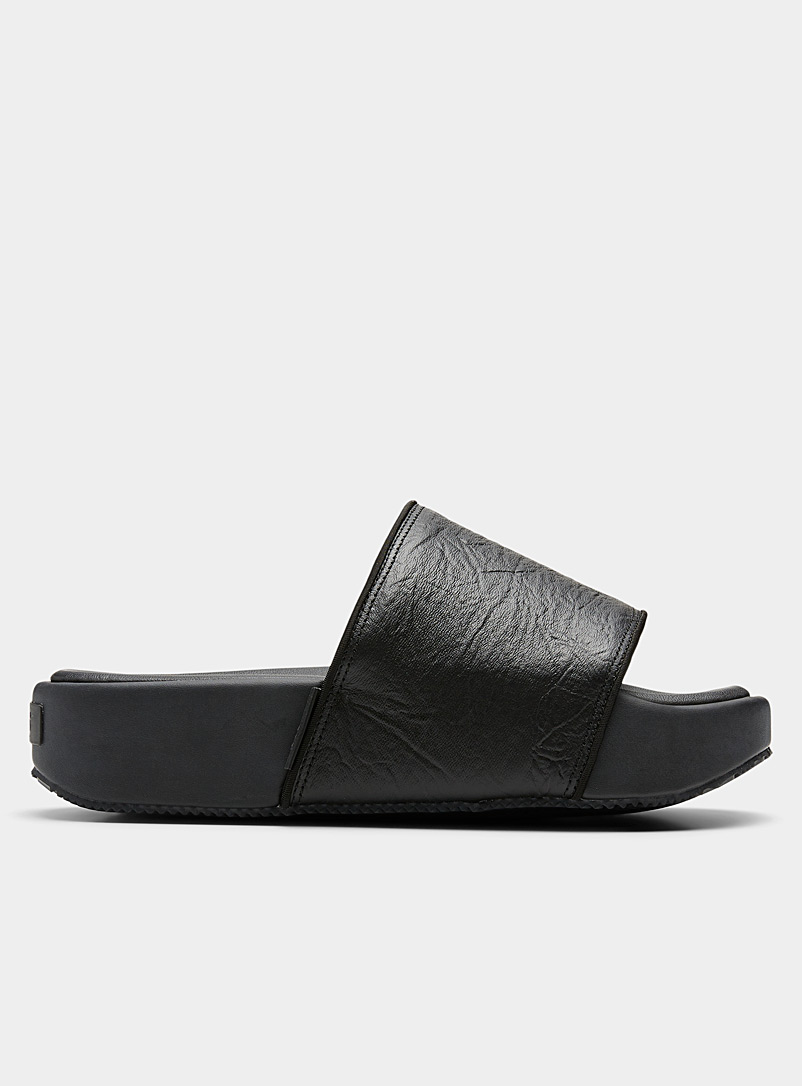 Y-3 Adidas: La sandale slide plateforme cuir Homme Noir pour homme
