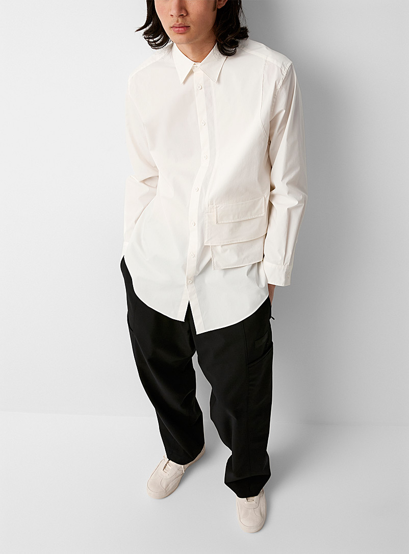 Y-3 Adidas White Layered pocket poplin shirt for men