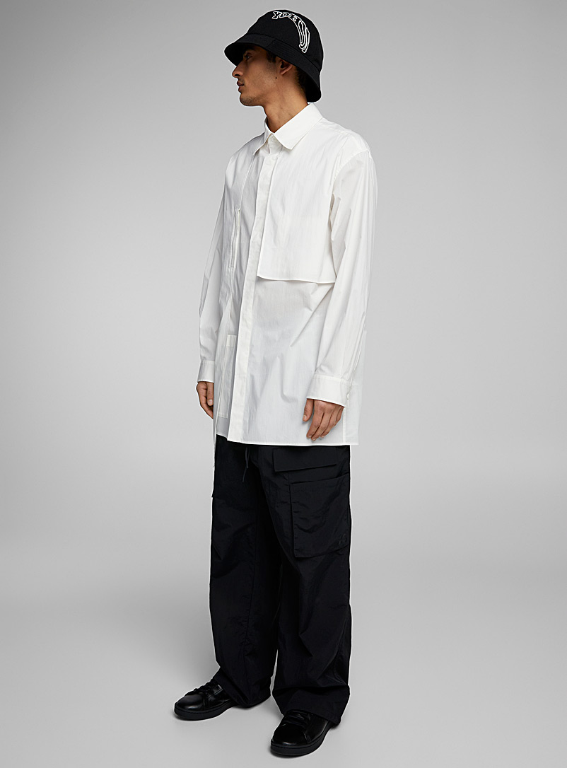 Y-3: La chemise asymétrique panneaux superposés Blanc pour homme