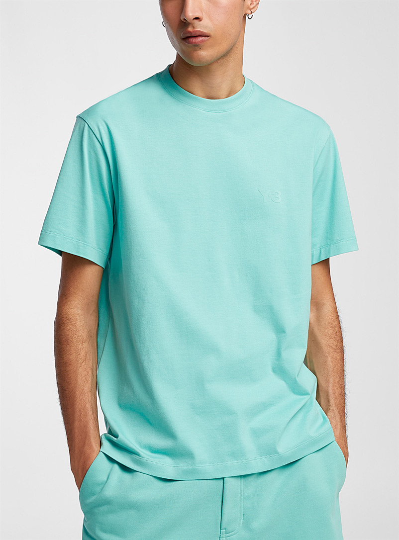 Y-3: Le t-shirt turquoise logo ton sur ton Vert pistache - Menthe pour homme
