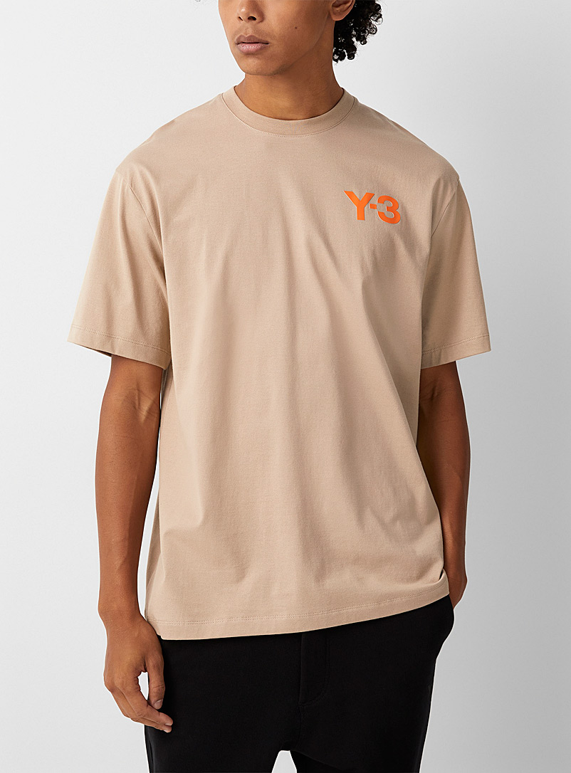 Y-3 Adidas Cream Beige Classic orange logo beige T-shirt for men