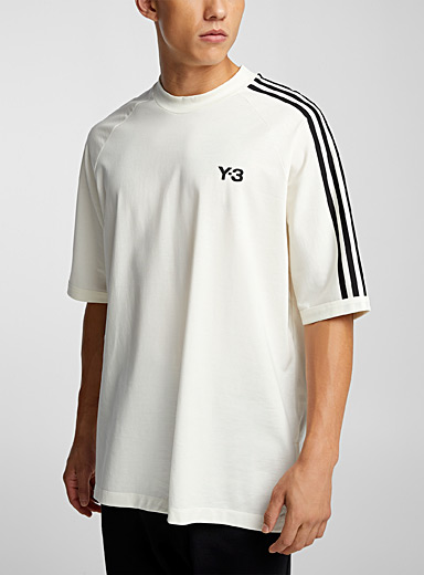 Y-3: Le t-shirt manches 3 bandes Blanc à motifs pour homme