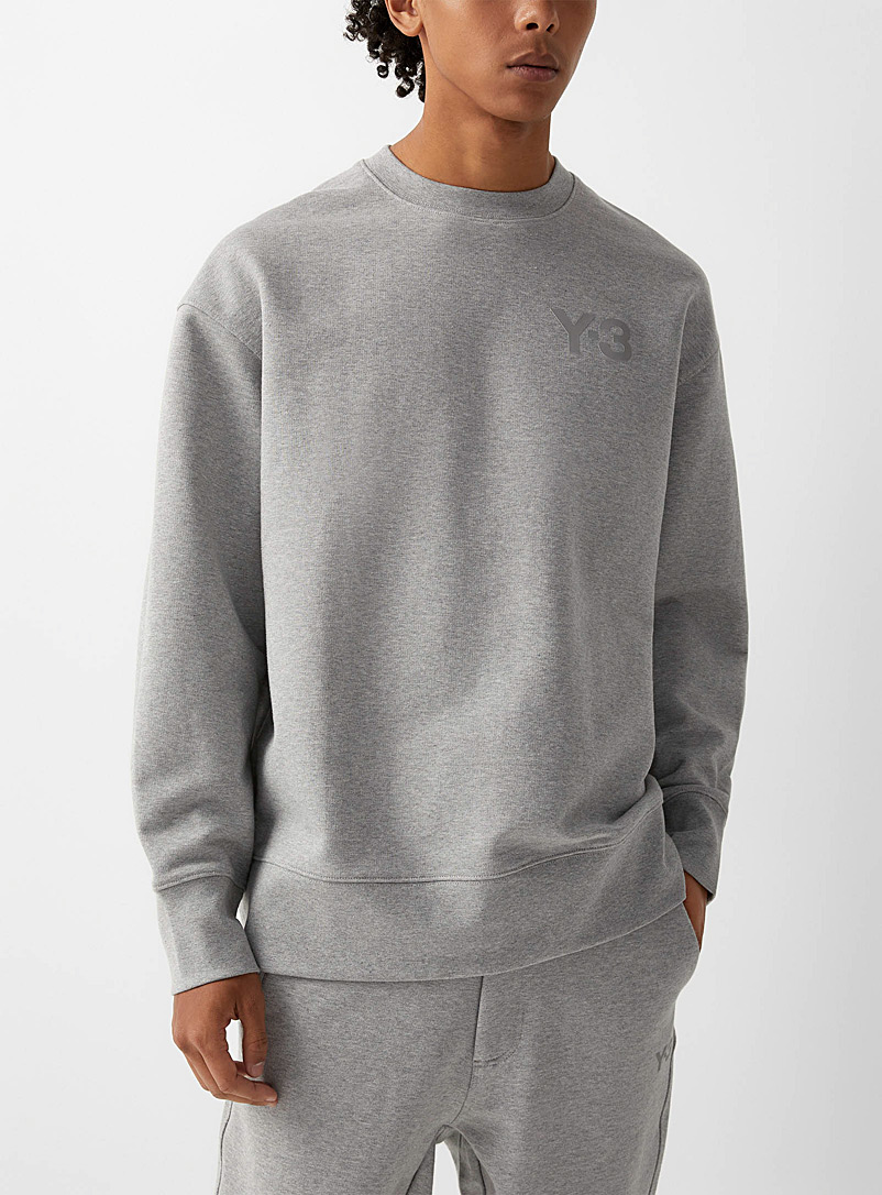 Y-3 Adidas Grey Tonal logo heathered hoodie for men