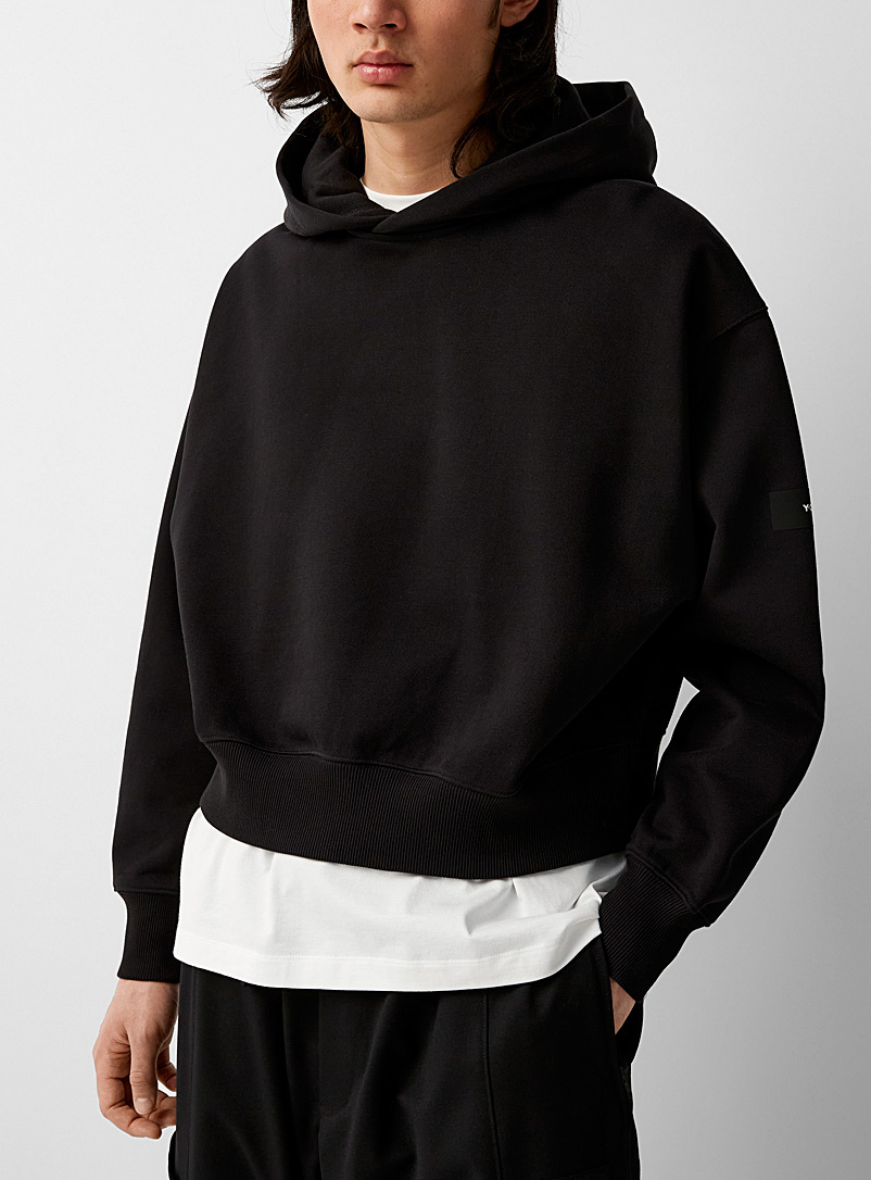 Y-3 Adidas Black Organic cotton hooded cropped sweatshirt for men