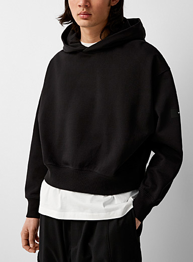 Y-3 Black Organic cotton hooded cropped sweatshirt for men