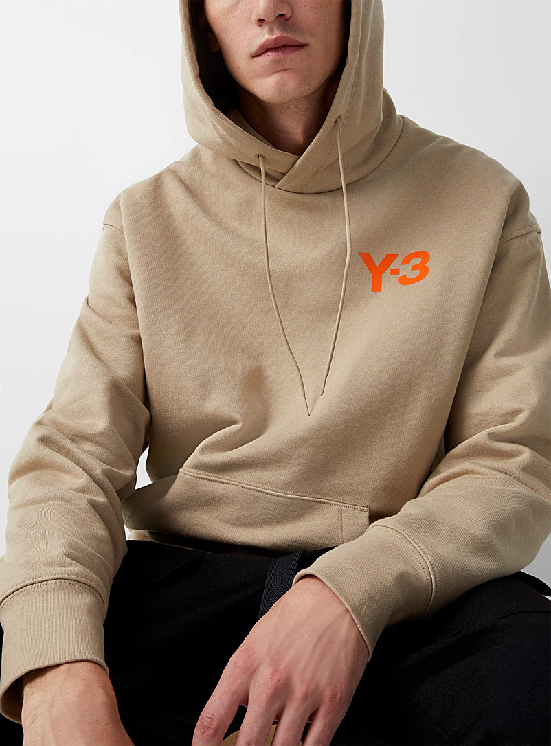 Y-3 Adidas Cream Beige Frontal logo hooded sweatshirt for men