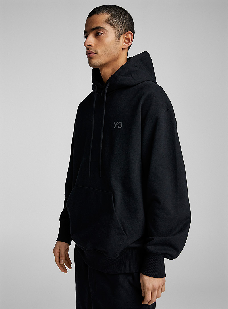 Y-3 Black Tone-on-tone logo black hoodie for men