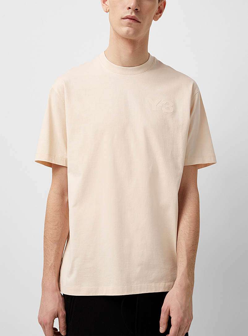 Y-3 Adidas Sand Classic beige tonal logo T-shirt for men