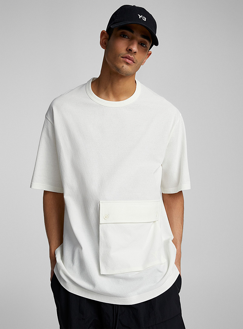 Y-3: Le t-shirt crêpe poche plaquée Blanc pour homme