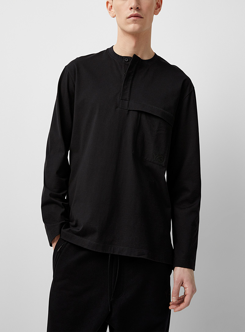 Y-3 Adidas: Le t-shirt henley Classic Noir pour homme