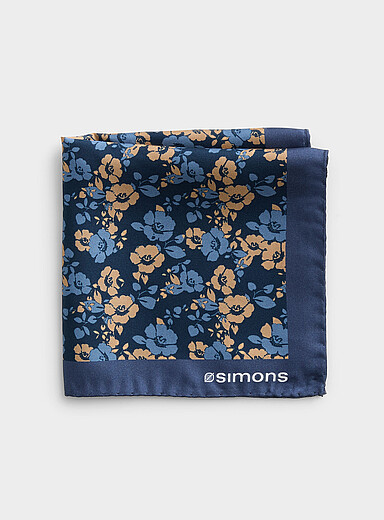 Bluish flower 100% silk pocket square <b>Exclusive collection from Italy</b>