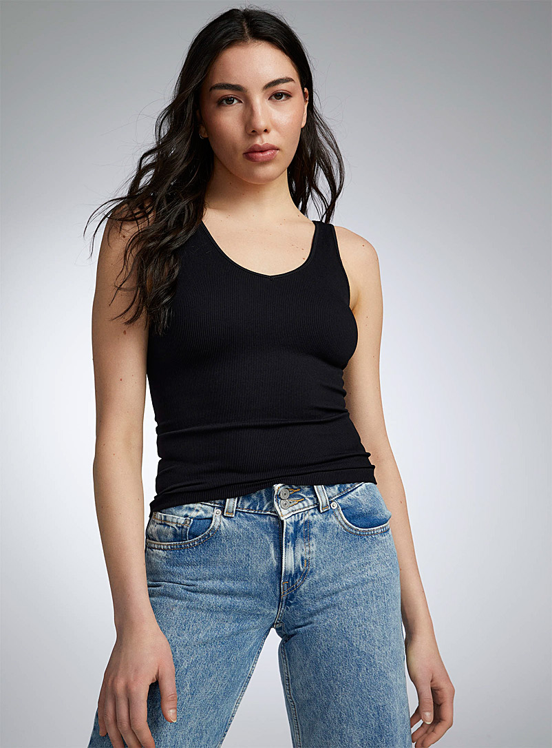Twik Black Scoop neck ribbed cami for women
