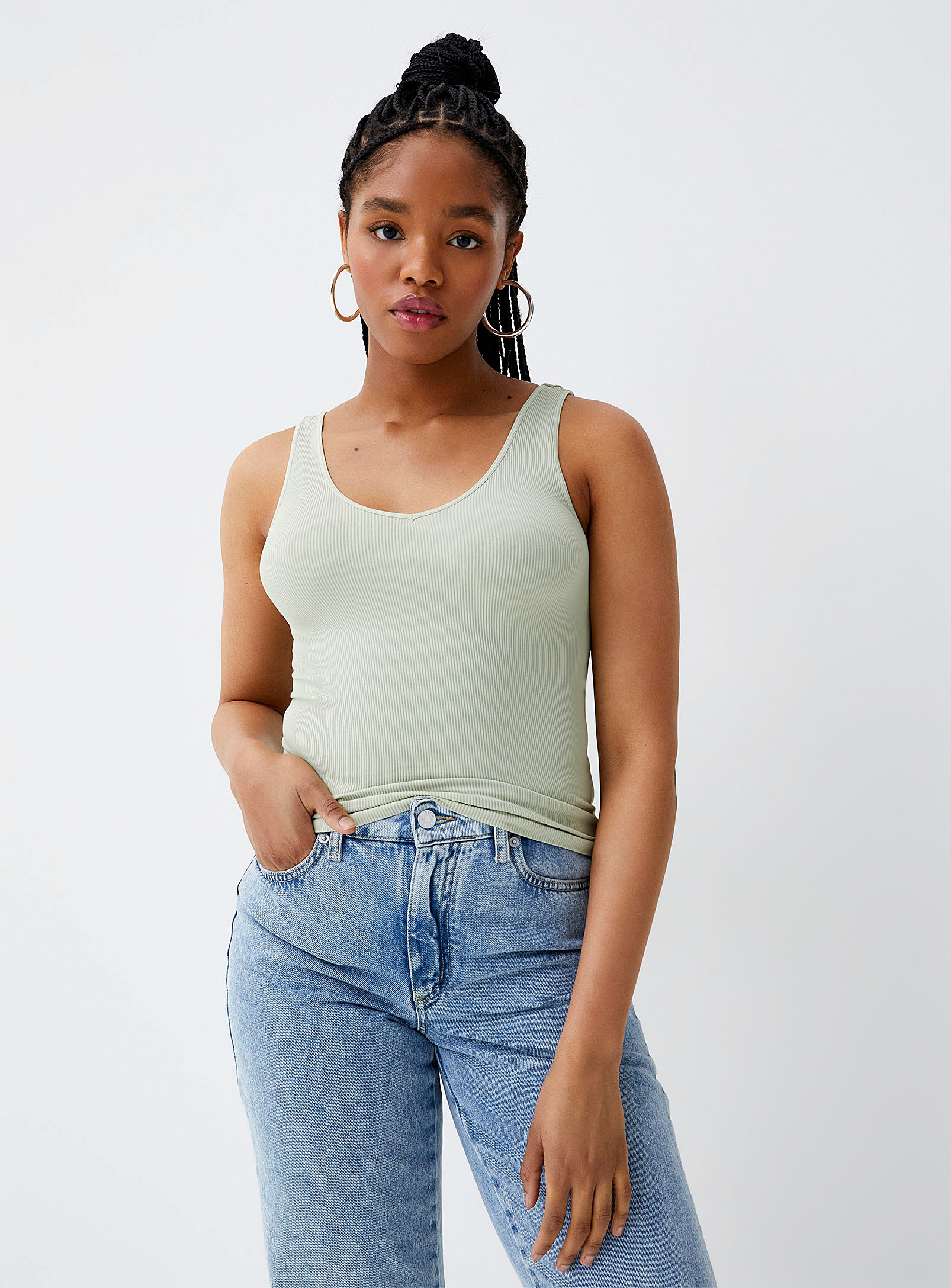 Twik Ribbed Front-to-back Cami In Green