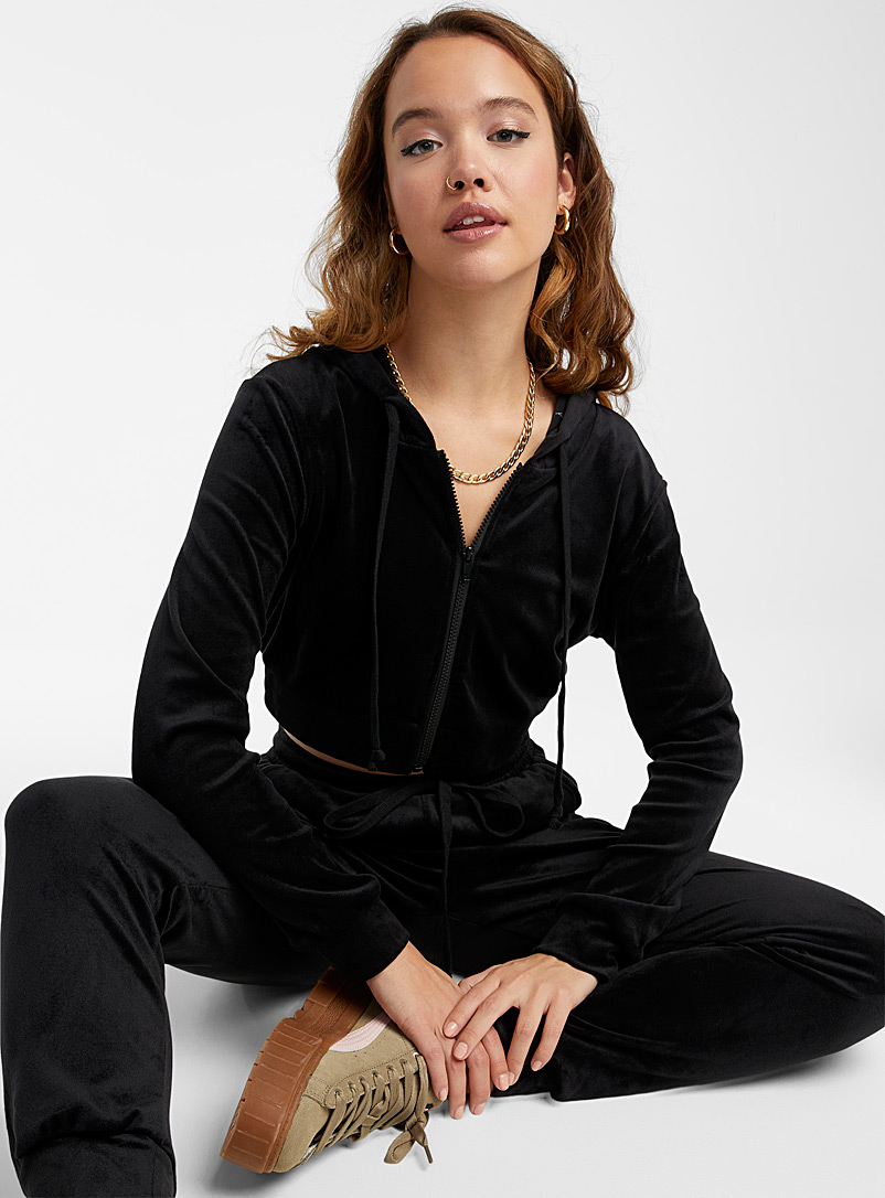 Twik Black Velvet hooded sweatshirt for women
