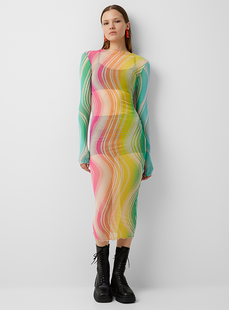 Twik Assorted Rainbow swirl mesh dress for women