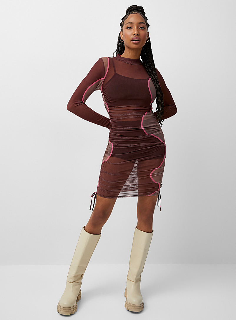 Twik Patterned Brown Brown and pink mesh dress for women