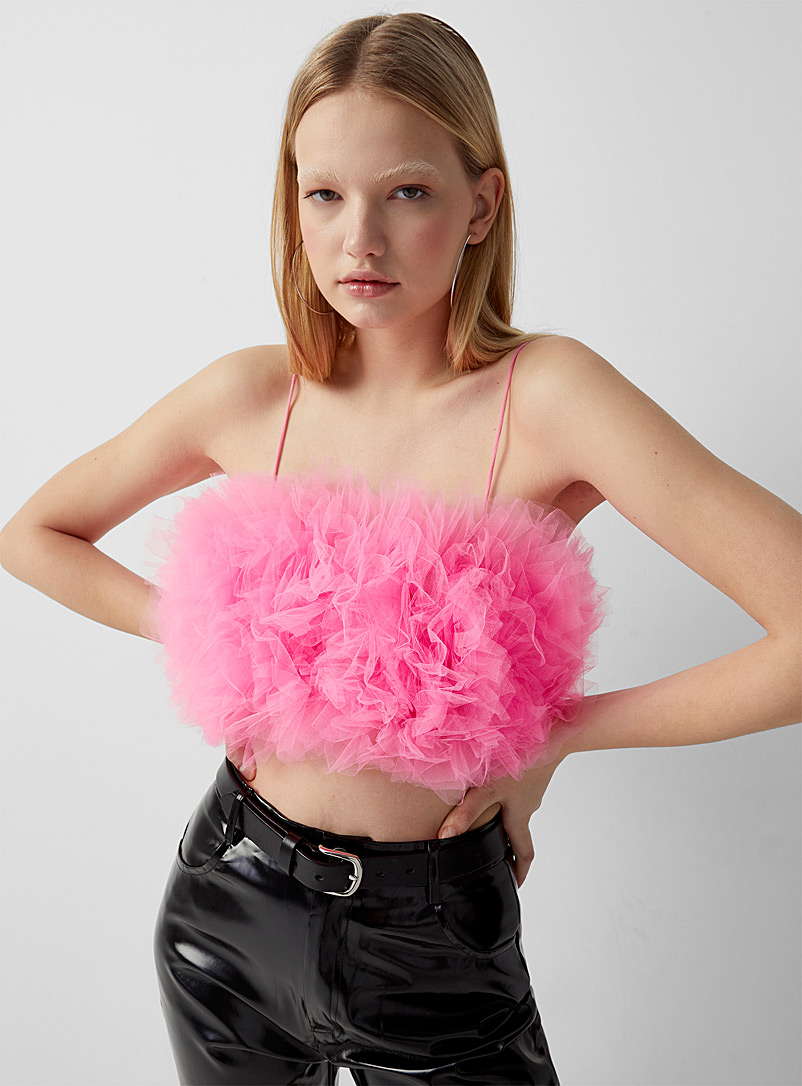 Twik Pink Frilly organza tube cami for women