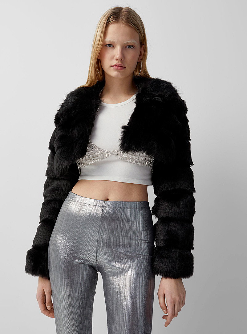 Twik Black Ultra-cropped faux-fur jacket for women