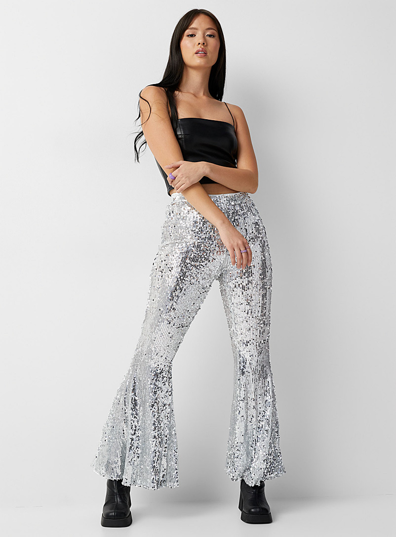 Twik Silver Sequined flared pant for women