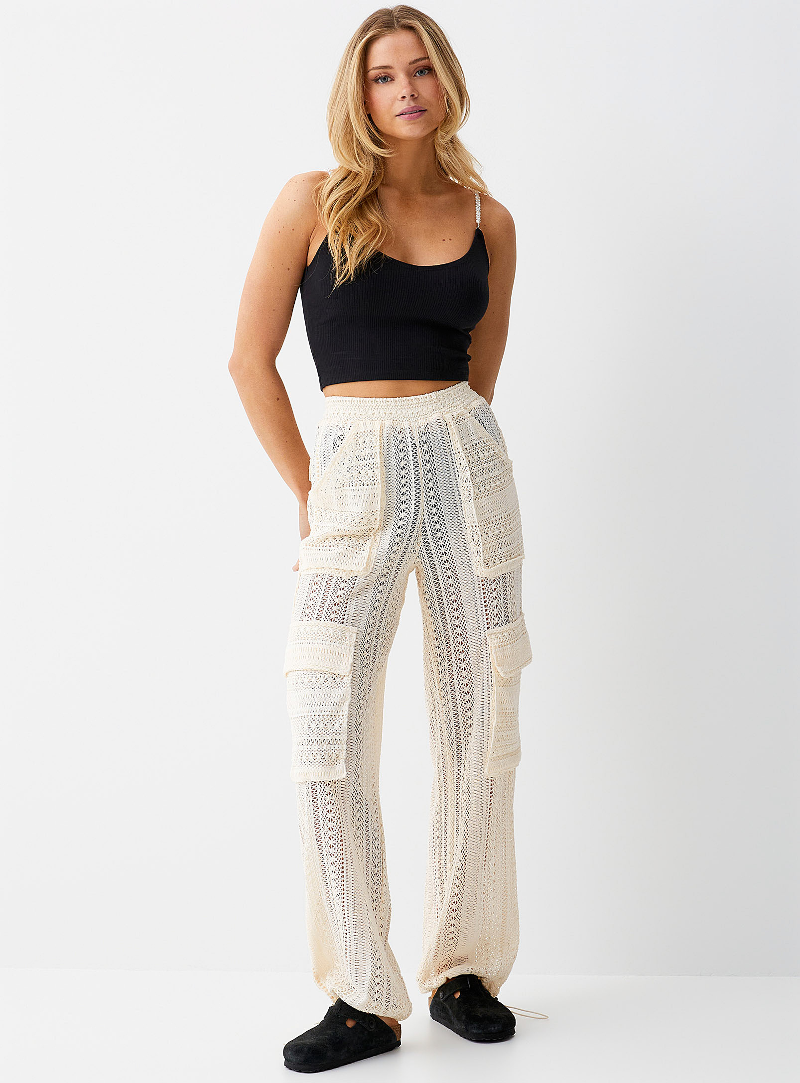 Twik Cargo Pockets Crocheted Pant In Off White