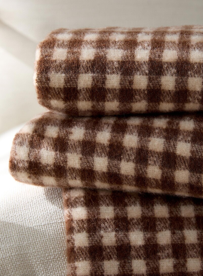 Simons Maison: Le jet&eacute; effet mohair carreaux vichy 130 x 170 cm &Eacute;cru &agrave; motifs