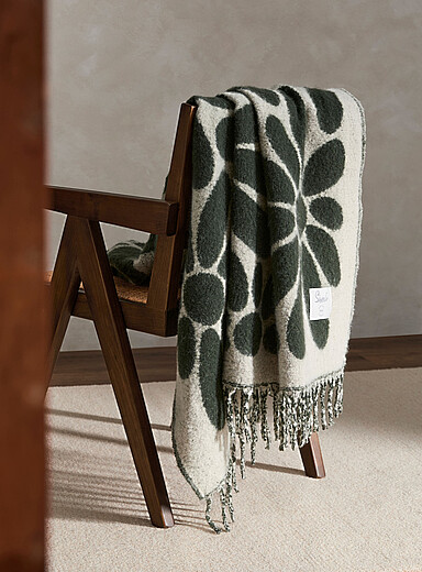 Large flowers faux-mohair throw 130 x 170 cm