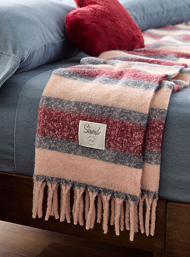Simons Maison: Le jet&eacute; effet mohair rayures bleues et roses 130 x 170 cm Bleu &agrave; motifs