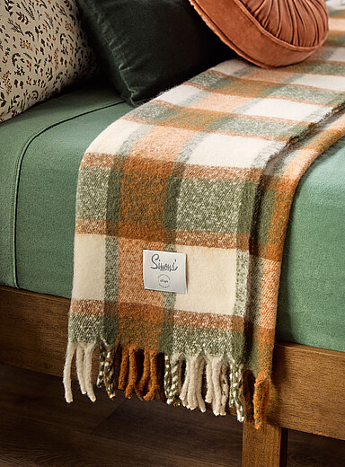 Orange and green check faux-mohair throw 130 x 170 cm