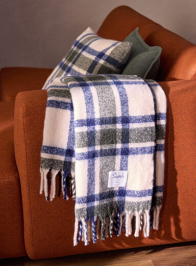 Simons Maison: Le jet&eacute; effet mohair carreaux bleu marine et vert for&ecirc;t 130 x 170 cm Vert &agrave; motifs