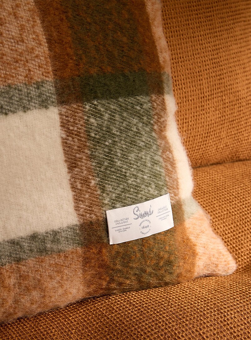 Red and orange checkers faux-mohair removable-cover cushion 50 x 50 cm product image 2