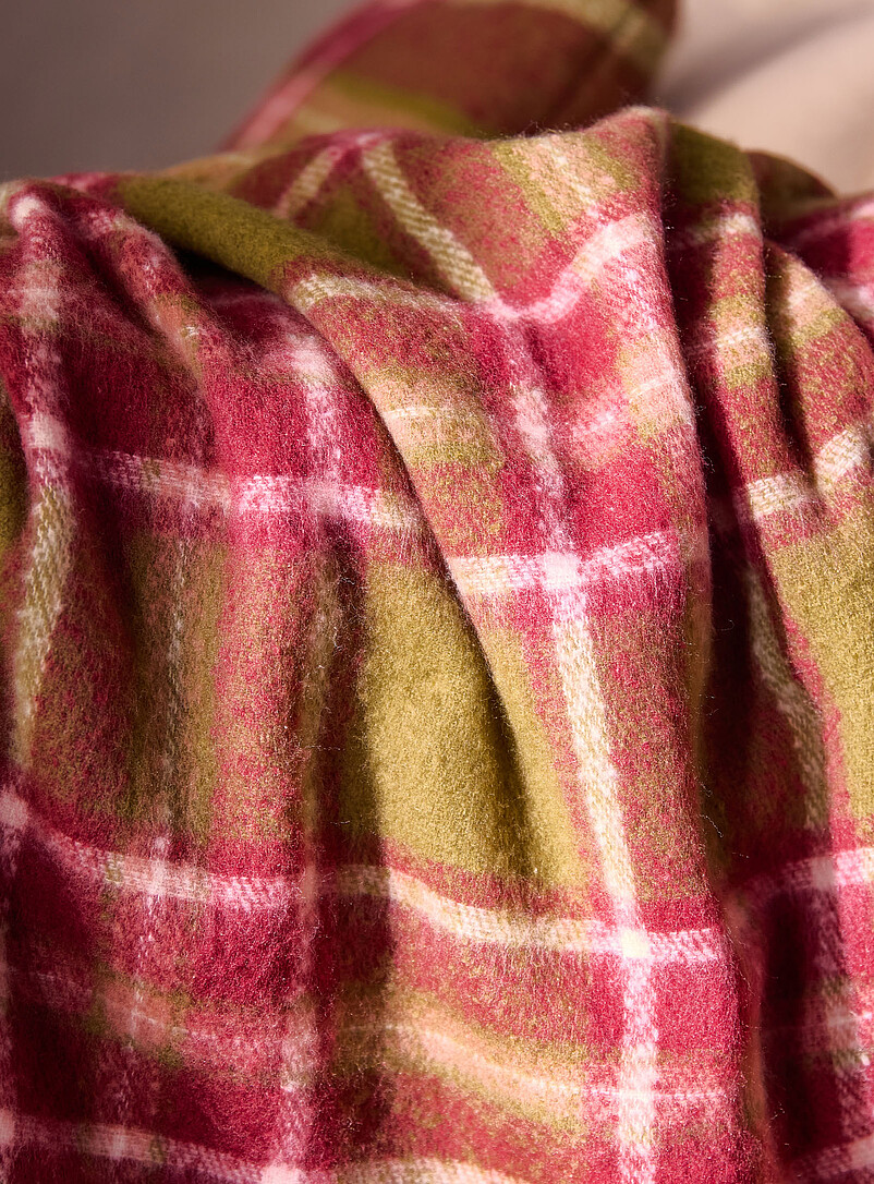 Olive and burgundy checkers faux-mohair throw 130 x 170 cm product image 2