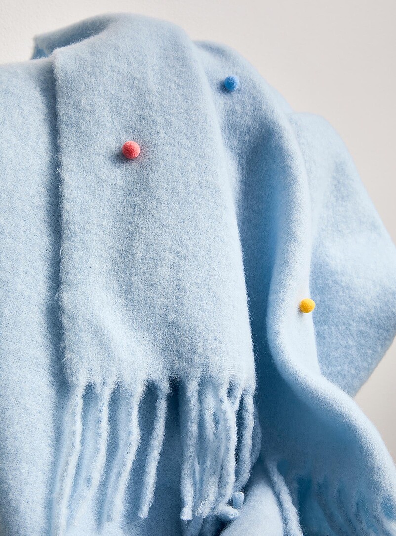 Colourful pompoms sky-blue faux-mohair throw 130 x 170 cm product image 2