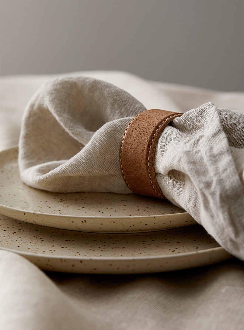 Simons Maison Brown Worn leather towel rings Set of 4