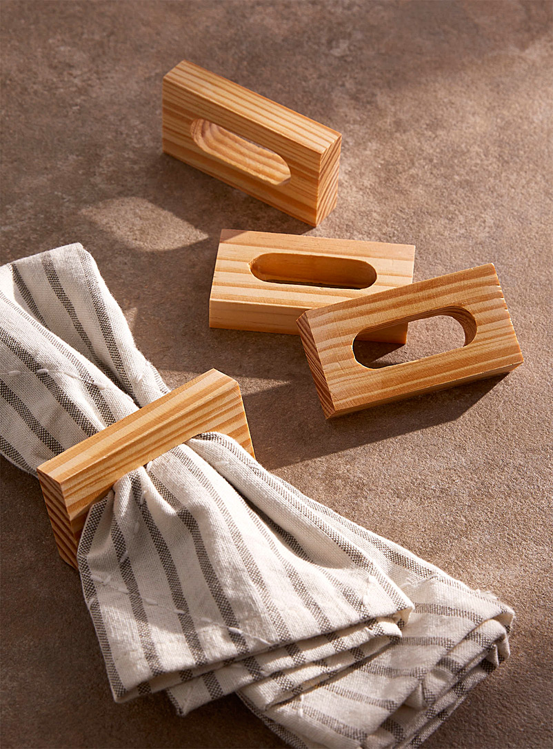 Simons Maison: Les anneaux à serviette en bois Ensemble de 4 Assorti