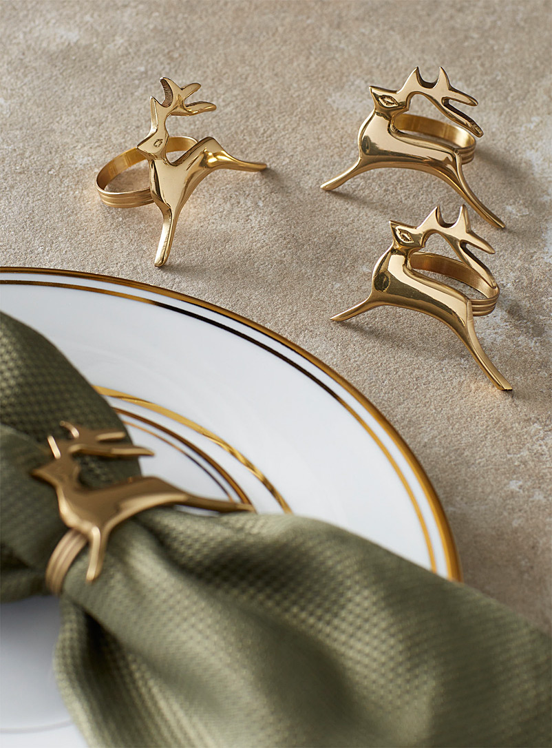 Simons Maison Gold Flying reindeer napkin rings Set of 4