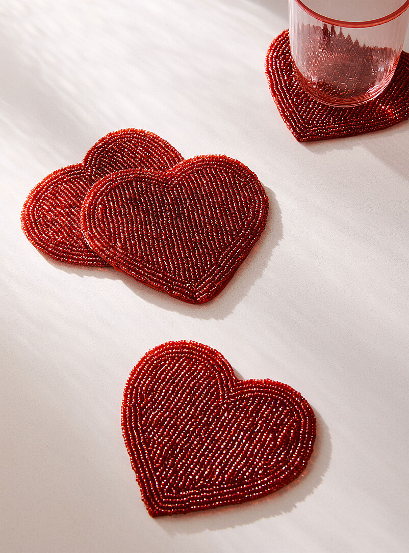 Red heart beads coasters Set of 4 product image (primary)