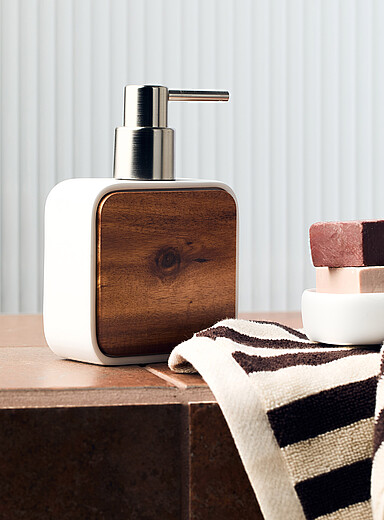 Acacia wood and resin soap dispenser