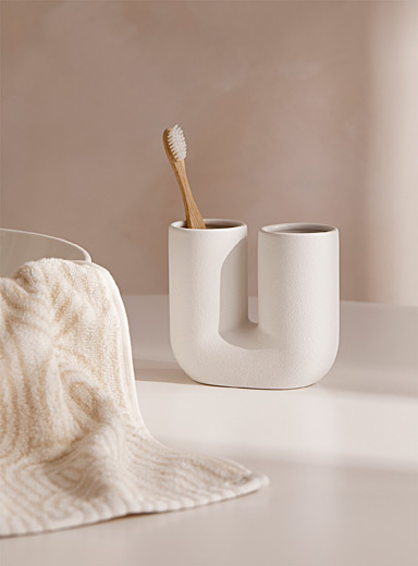 Brosse et porte-brosse wc en céramique mouchetée - blanc