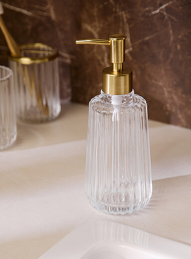 Gold accent grooved glass soap dispenser