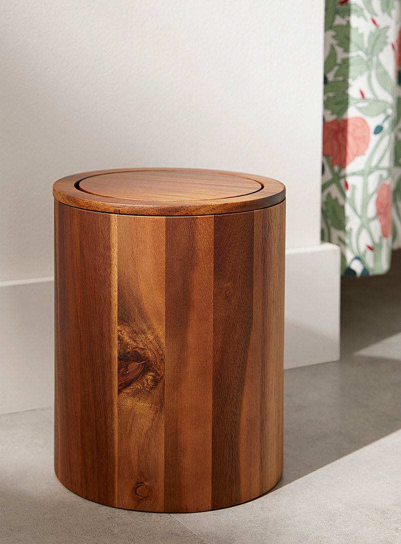 Acacia wood wastebasket product image (primary)