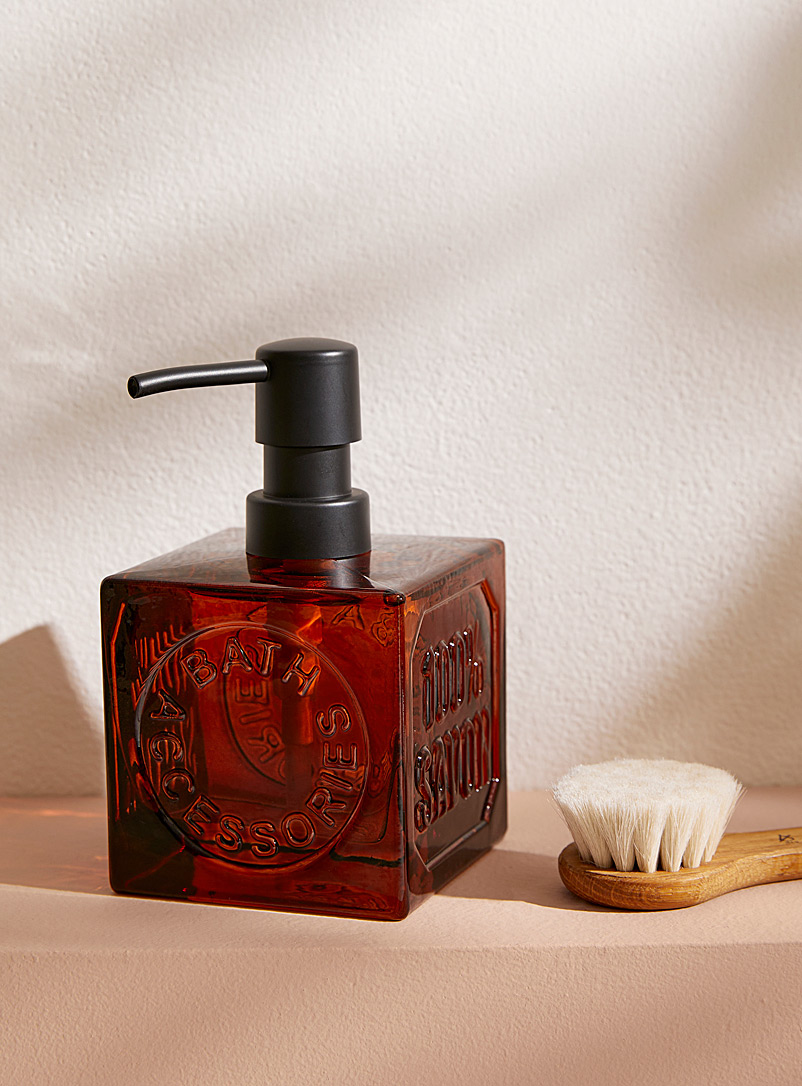 Amber glass cube soap pump product image (primary)