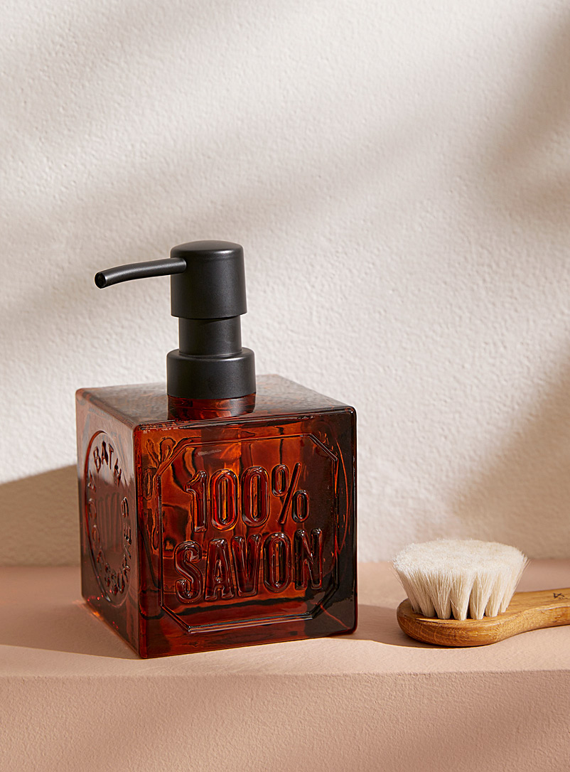 Amber glass cube soap pump product image 2
