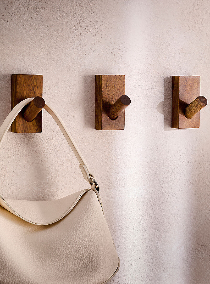 Acacia wood wall-mounted hooks Set of 3 product image (primary)