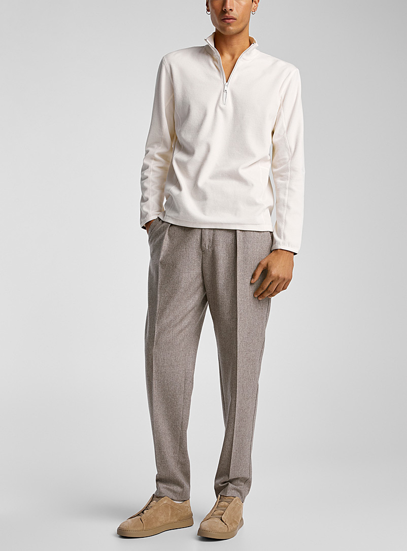 Zegna Grey Pleated waist flannel pant for men