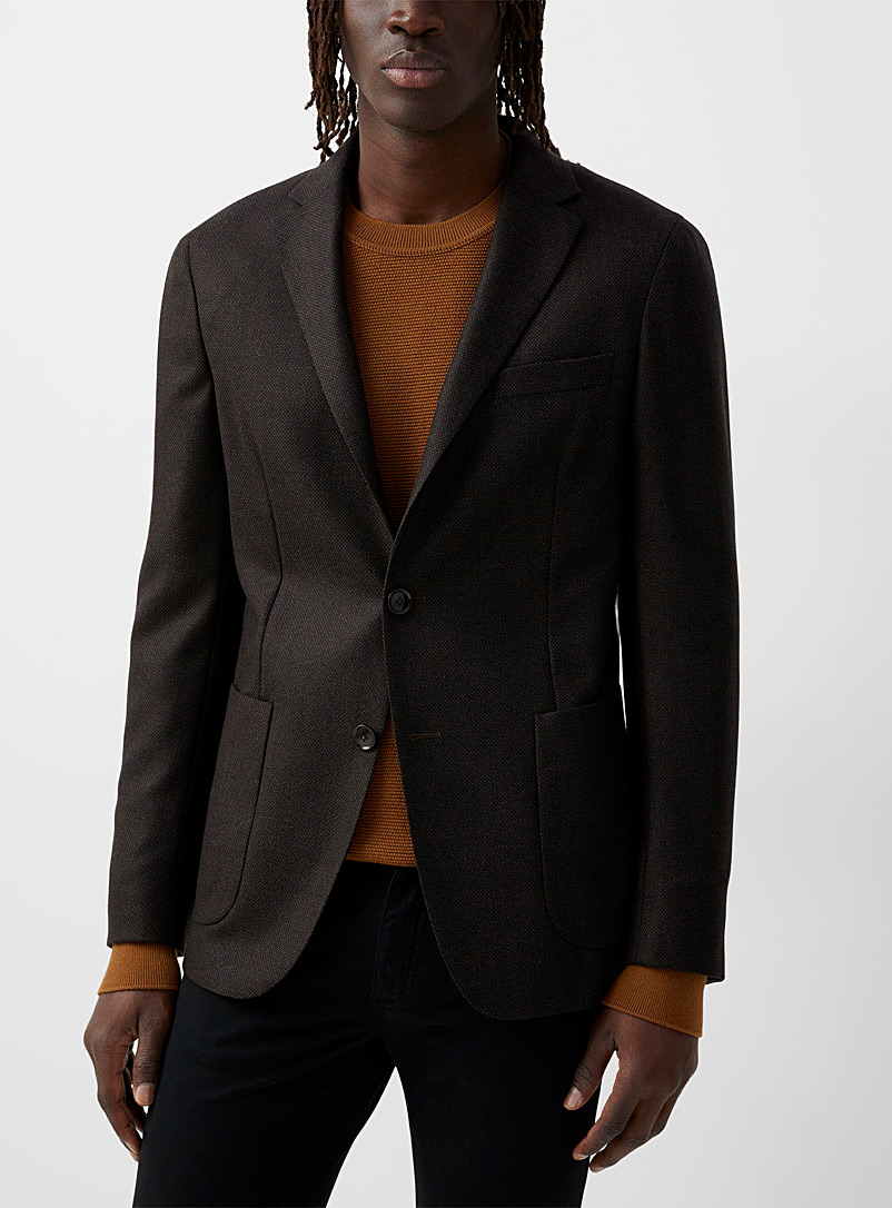 Zegna Medium Brown Piqué pattern pure wool jacket for men