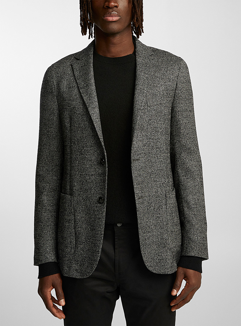 Zegna Black Graphic tweed wool and silk jacket for men
