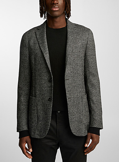 Zegna Black Graphic tweed wool and silk jacket for men