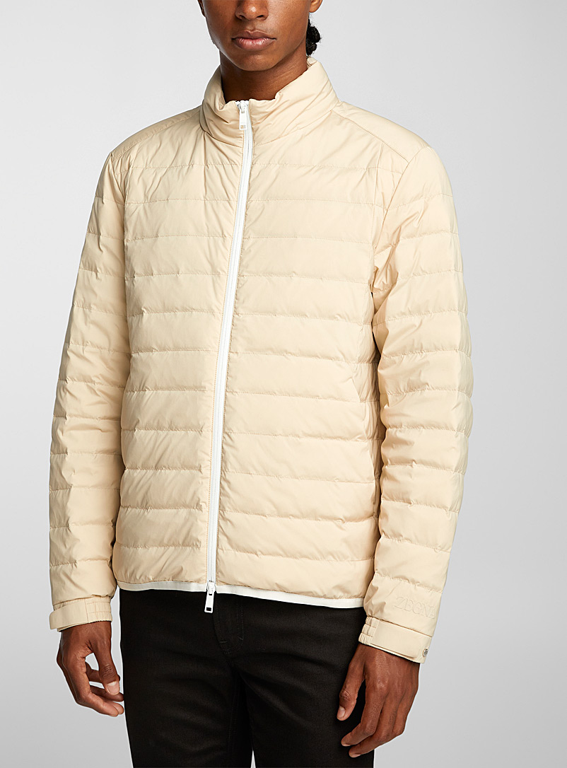 Zegna Cream Beige Accent trim lightweight quilted jacket for men