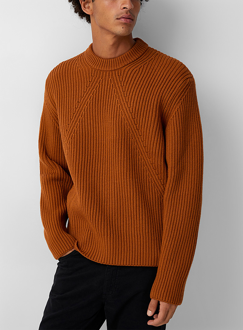 Zegna: Le pull côtelé cuivré Orange à motifs pour homme